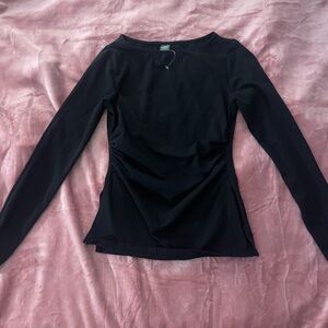 Wild Fable Black Long Sleeve Boat Neck Top w/ side slits